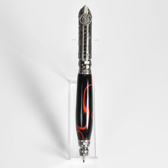 Hand Crafted Firefighter Push and Lock Ball Point Pen in Antique Pewter - Picture 5 of 11